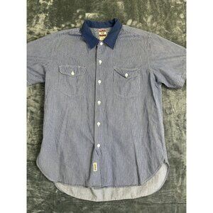 Lucky Brand Workwear Mens Blue Striped Short Sleeve Button-Up Shirt Size XL